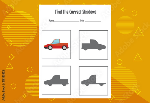 Find the correct shadow. Education developing worksheet. Matching game for kids.