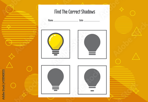 Find the correct shadow. Education developing worksheet. Matching game for kids.