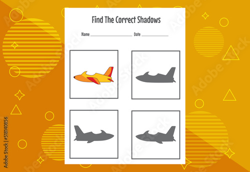 Find the correct shadow. Education developing worksheet. Matching game for kids.