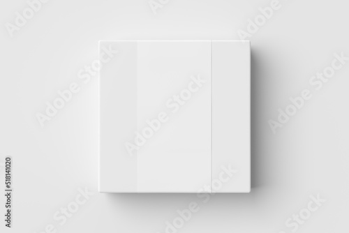 Photo Square box mock up with blank paper cover label: White gift box on white background