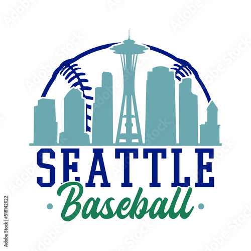 Seattle, WA, USA Baseball Skyline City Silhouette Vector. Softball Design Style Icon Symbols. Sport America Ball.