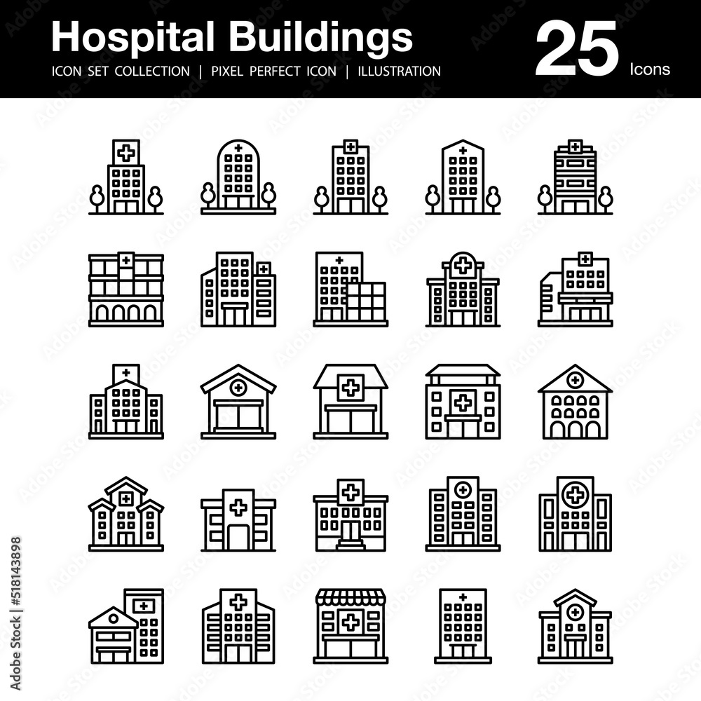 Hospital building collection icons set 2