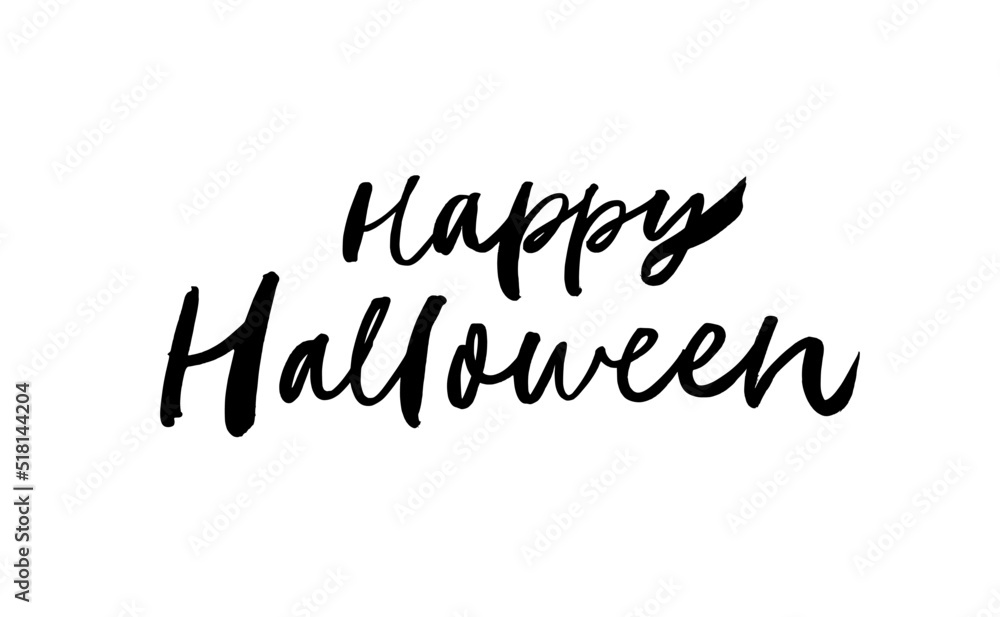 Happy Halloween hand drawn black lettering. Modern brush style vector calligraphy. Happy Halloween text banner. Black ink illustration isolated on white background. Poster, greeting card, invitation