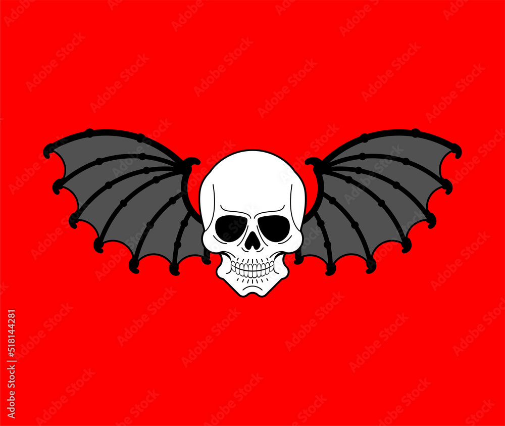 Fototapeta premium Skull with bat wings sign of Satan. Skeleton head of devil
