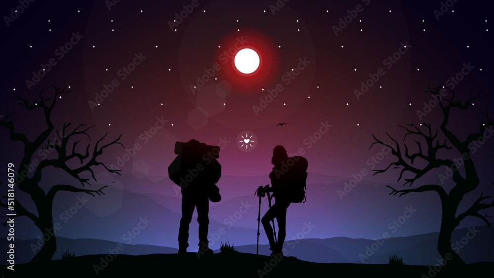 background of a couple climbing a mountain together, a couple climbing a mountain, mountaineer wallpaper, lovers in the night