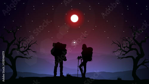 background of a couple climbing a mountain together, a couple climbing a mountain, mountaineer wallpaper, lovers in the night