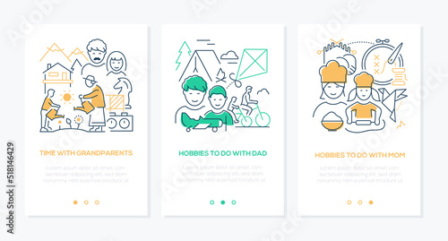 Family hobby ideas - line design style banners set