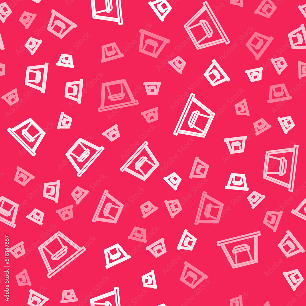 White line Swing for kids summer games on playground icon isolated seamless pattern on red background. Outdoor entertainment equipment. Vector White line Swing for kids summer games on playground icon isolated seamless pattern on red background. Outdoor entertainment equipment. Vector