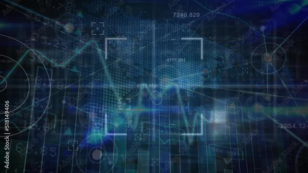 Animation of network of connections and data processing over dark background Animation of network of connections and data processing over dark background