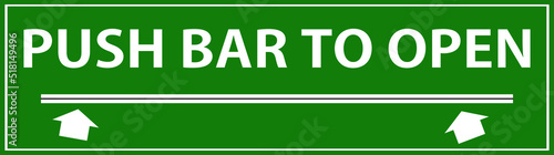 Push bar to open green color sign board vector, fire safety notice