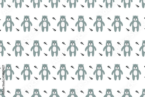 Cute Scandinavian Bear Seamless Pattern Background Vector