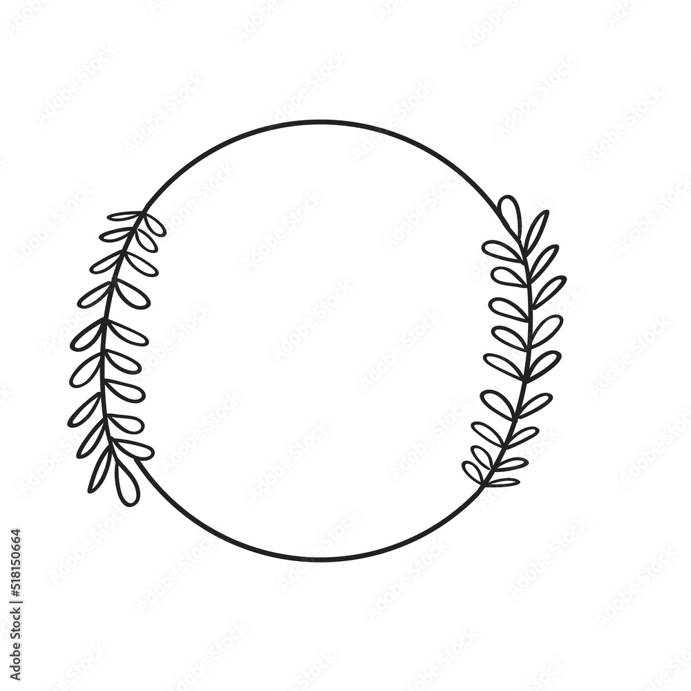 Circle frames with botanical decoration. Doodle Hand Drawn Decorative Outlined Wreaths with Branches, Herbs, Plants, Leaves and Flowers, Florals. Vector Illustrations. Circle frames with botanical decoration. Doodle Hand Drawn Decorative Outlined Wreaths with Branches, Herbs, Plants, Leaves and Flowers, Florals. Vector Illustrations.