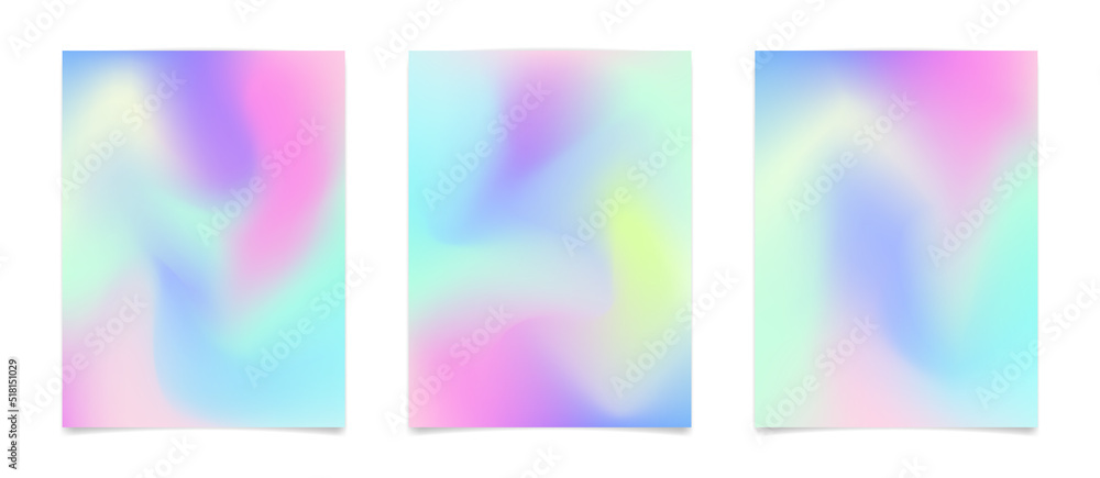 Cool y2k blurred gradient backgrounds for stories or post in social media. Minimalist aesthetic trendy 2000s covers with gradient mesh. Vector illustration of cool vibrant hologram fluid wallpaper