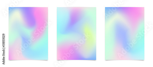 Cool y2k blurred gradient backgrounds for stories or post in social media. Minimalist aesthetic trendy 2000s covers with gradient mesh. Vector illustration of cool vibrant hologram fluid wallpaper