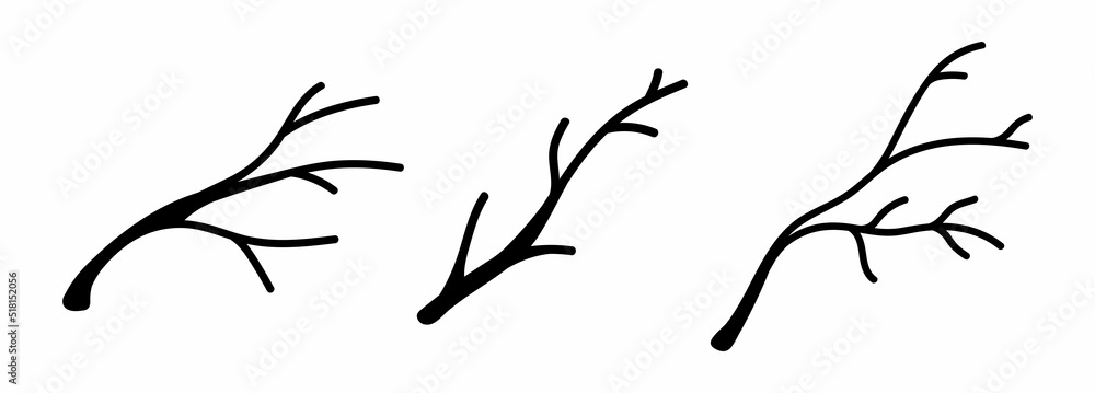 Obraz premium Set of autumn tree branches isolated. Vector elements for design, black tree branches. Branch silhouettes collection