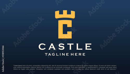 letter c with Castle Logo Design Template Flat Style Vector