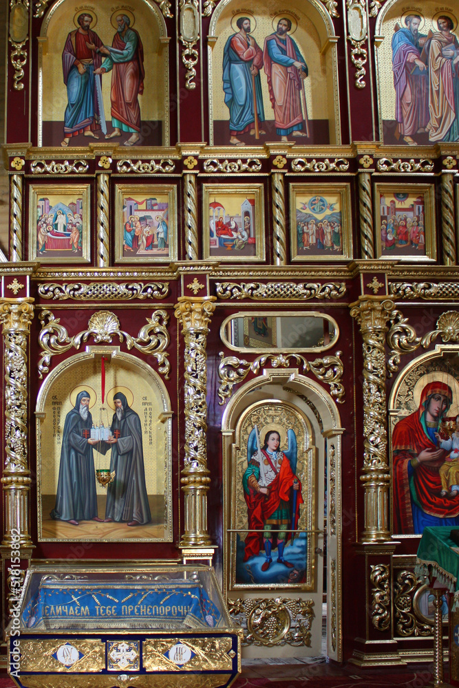 Interior of Orthodox Christian church in Manyavsky monastery in Manyava Village, Ukraine	

