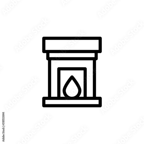 Fireplace Icon. Line Art Style Design Isolated On White Background