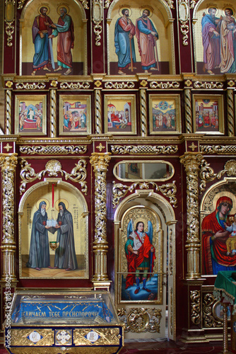 Interior of Orthodox Christian church in Manyavsky monastery in Manyava Village, Ukraine   © Lindasky76