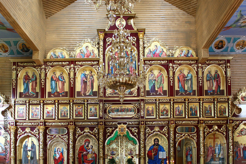 Interior of Orthodox Christian church in Manyavsky monastery in Manyava Village  Ukraine