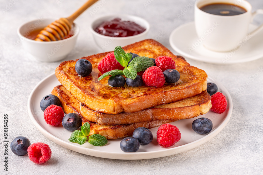 French toast with blueberries, raspberries, maple syrup French toast with blueberries, raspberries, maple syrup