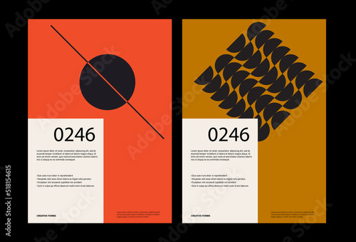 Minimal abstract posters. Bauhaus poster template layout with clean typography and minimal vector pattern with abstract geometric shapes. Great for poster art, album cover prints.