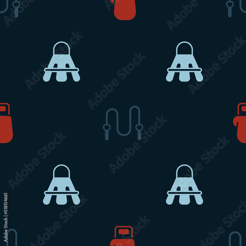 Set Boxing glove, Jump rope and Badminton shuttlecock on seamless pattern. Vector