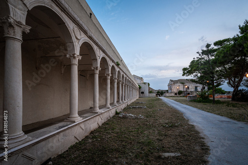 Italy, July 2022: architectural and naturalistic details on the island of San Nicola in the archipelago of the Tremiti Islands in Puglia 