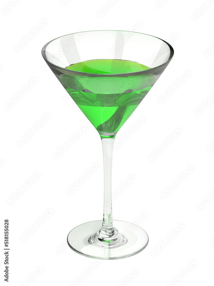 Green cocktail in a glass on white background