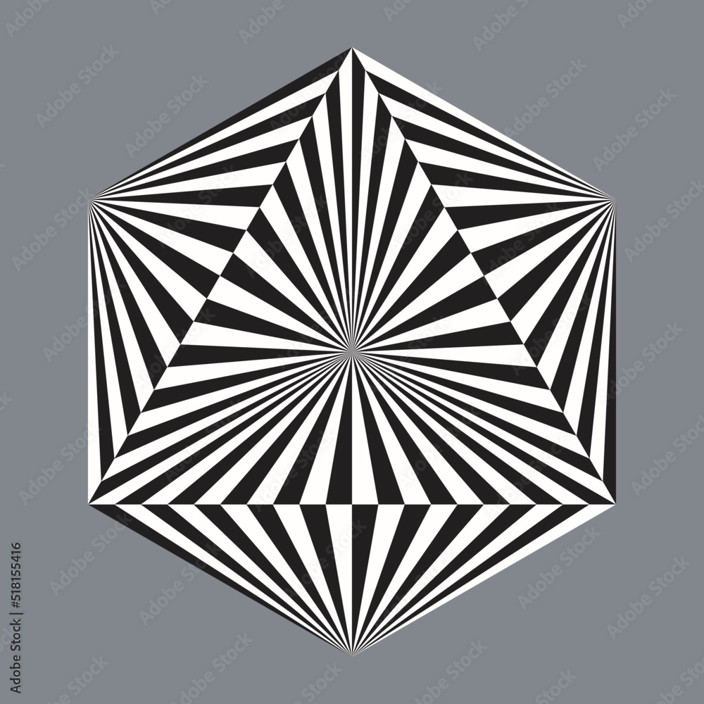 Hexagon shape with linear dynamic elements. Abstract geometric art line