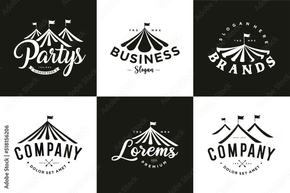 set of event tent logo design illustrations for Party and Wedding  - obrazy, fototapety, plakaty 