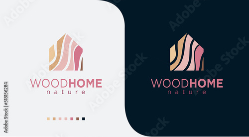 Wood house logo illustration home design template