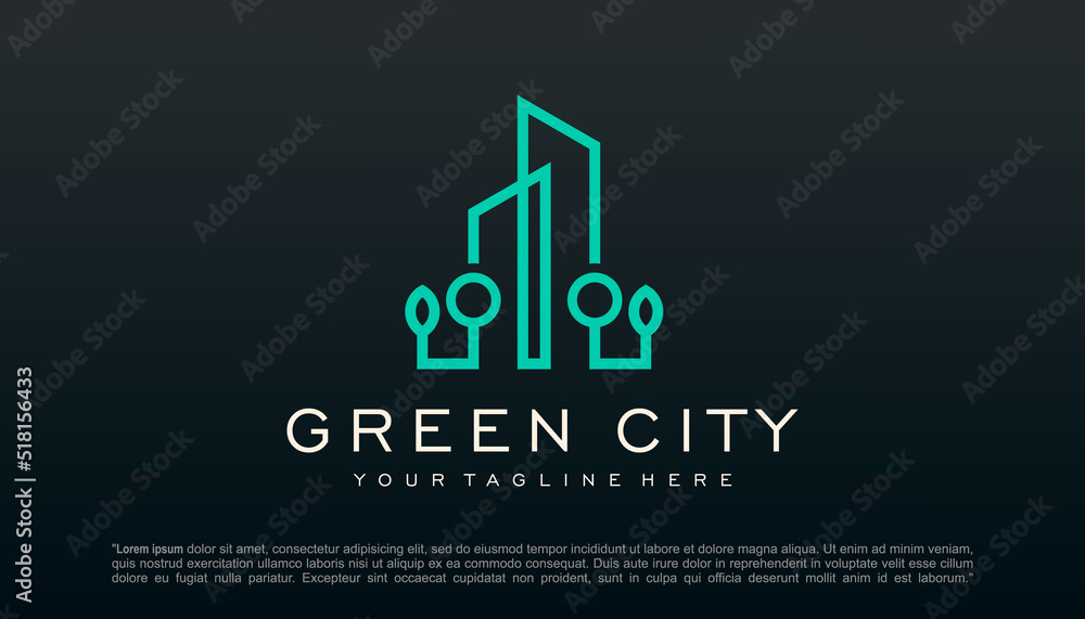 Green city Real Estate logo design vector template building.