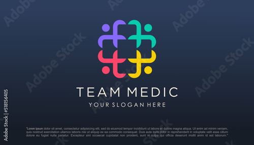 Cross Medical with People combination Logo Design Vector.