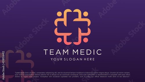 Cross Medical with People combination Logo Design Vector.