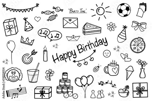 43x Kindergeburtstag Geburtstag Feier Party - Set - Icons, Zeichen, Symbole, Sketchnotes, Cliparts, Zeichen 