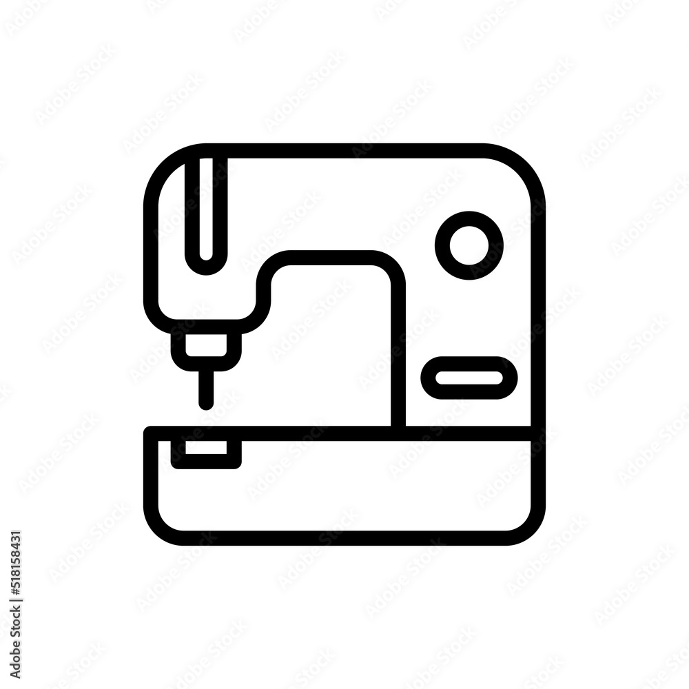 Sewing Machine Icon. Line Art Style Design Isolated On White Background