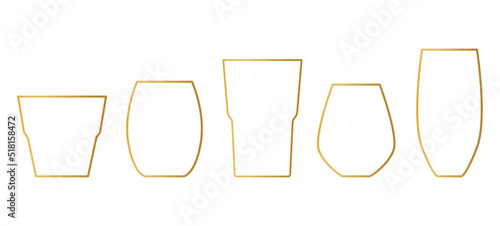 set of golden beverage glasses - vector illustration