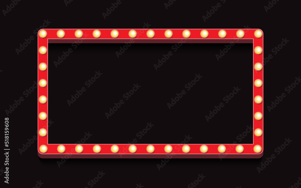 Vector retro lightbox template realistic style with lightbulb isolated on black background for party poster, banner advertising, promotion and sale billboard, cinema, bar show or restaurant. 10 eps