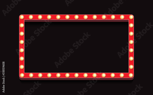 Vector retro lightbox template realistic style with lightbulb isolated on black background for party poster, banner advertising, promotion and sale billboard, cinema, bar show or restaurant. 10 eps