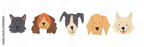 Set of cute dogs faces avatars on white background
