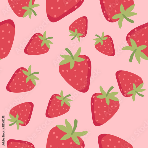 Fruit pattern.Cute fresh strawberry isolated on white background.Design for print screen backdrop ,Fabric and tile wallpaper.Cartoon fruits.Vector.Illustration.