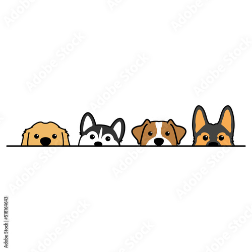 Cute dogs peeking cartoon, vector illustration