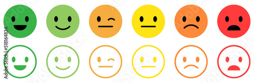 Set of emoticons with different moods. Feedback concept. Vector illustration isolated on white background