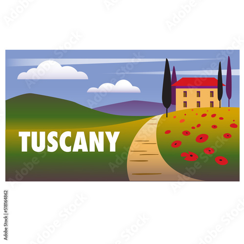 Tuscany banner template vector illustration with a Tuscany landscape