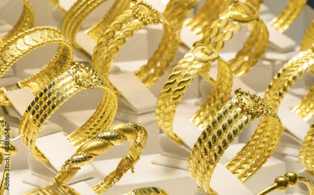 Gold decoration on display in a jewelry store Gold decoration on display in a jewelry store