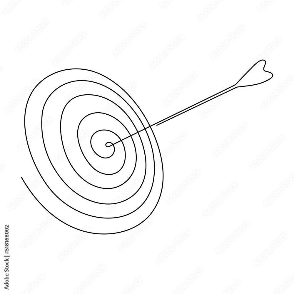 Learning Target Line Drawing Target with arrow continuous line drawing. Hand drawn linear goal ...