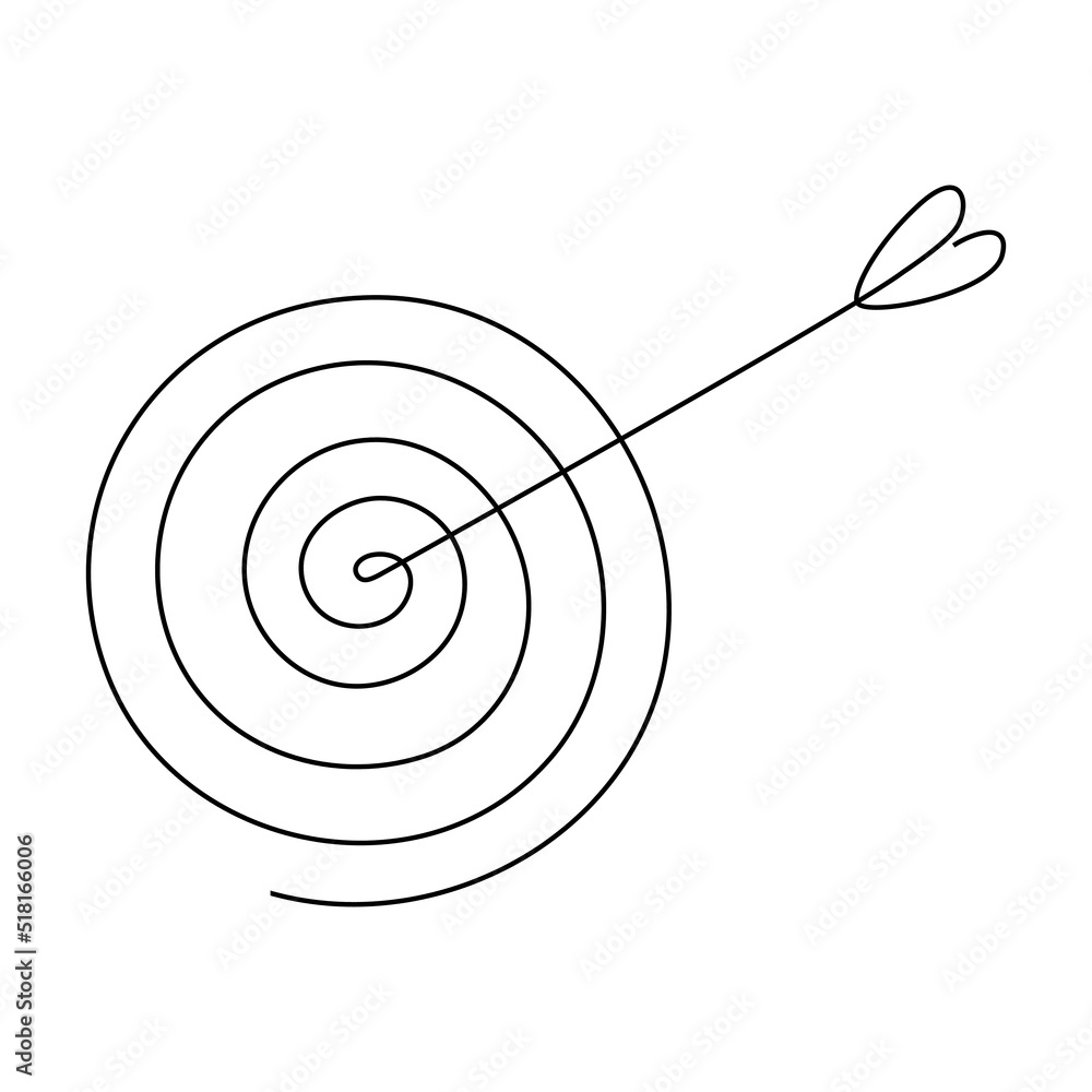 Target with arrow continuous line drawing. Hand drawn linear goal circle. Vector illustration isolated on white. Target with arrow continuous line drawing. Hand drawn linear goal circle. Vector illustration isolated on white.