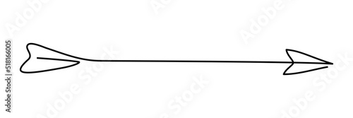 Flying shaft target arrow. Continuous line drawing arrow. Vector illustration isolated on white.