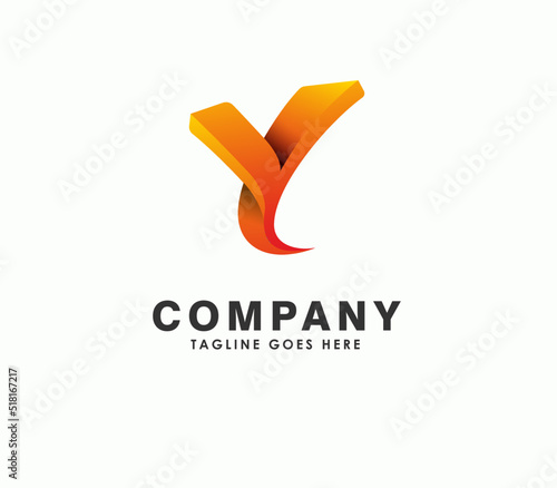 orange letter Y. three dimensional logo design template illustration